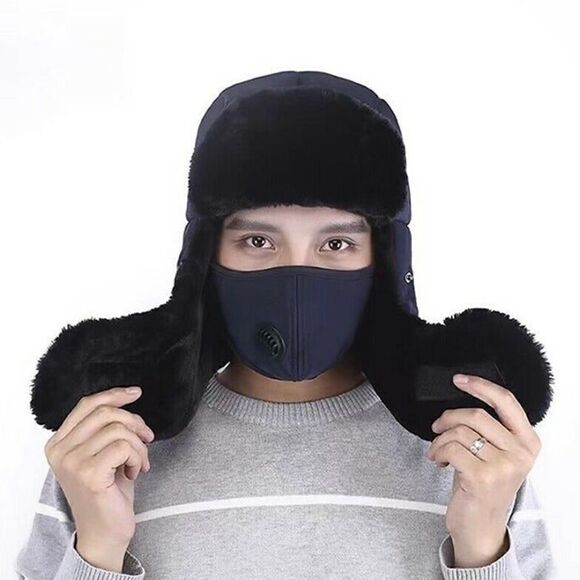 Winter Fur Hat with Mask Cap For Men And Women, Black - Picture 5 of 10